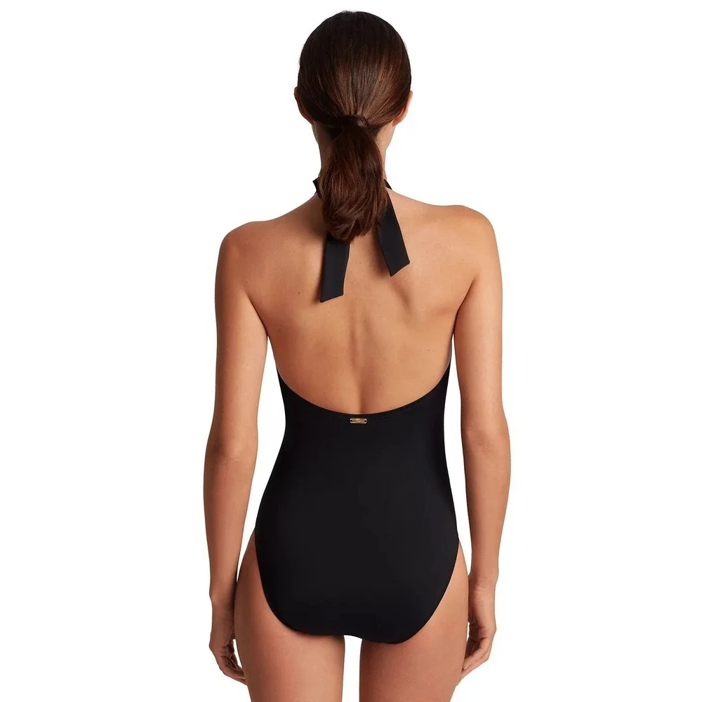 Lauren Ralph Lauren Womens Black Halter O-Ring One Piece Swimsuit $160 Size 12